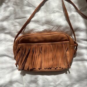 Fringe Tan Leather Crossbody Bag